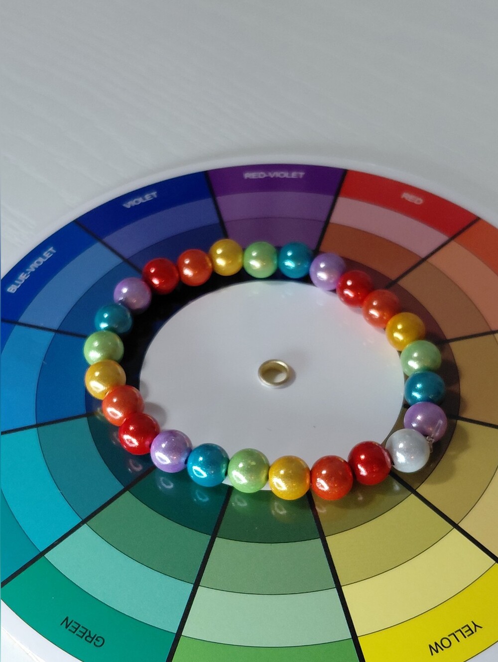 Hand Made Stretch Rainbow Bead Bracelet - Multicolor 7 Inches - Picture 11 of 11